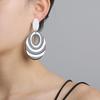 Fashion Exaggerated Black and White Contrast Round Oval Earrings for Women Simple Hollow Statement Acrylic Earrings Jewelry
