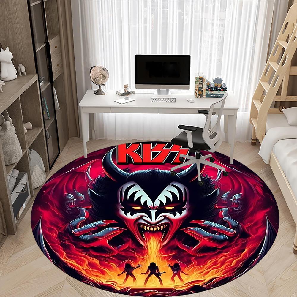 1pc KISS Music Office Round Area Rug, Under Office Chairs Bedroom Living Room Home Decor a1016297