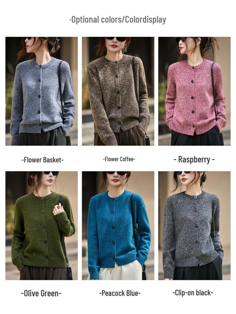 Jesienno-zimowy kardigan z dzianiny w kwiaty: Damski luźny sweter z okrągłym dekoltem, wysokiej klasy odzież wierzchnia z długim rękawem