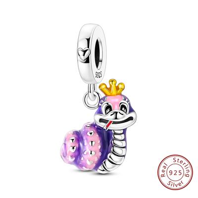 S Lovely Fine Copper Charm Bead Pendants Purple Princess Snake Bead Fits Genuine Bracelets Charm For Women Jewellery