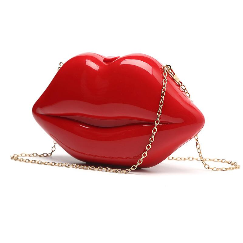 Women's Shoulder Bags Clutch Evening Bag Female Lady's Handbag New Sexy Red Lips Acrylic Small Designer Luxury Crossbody Bag