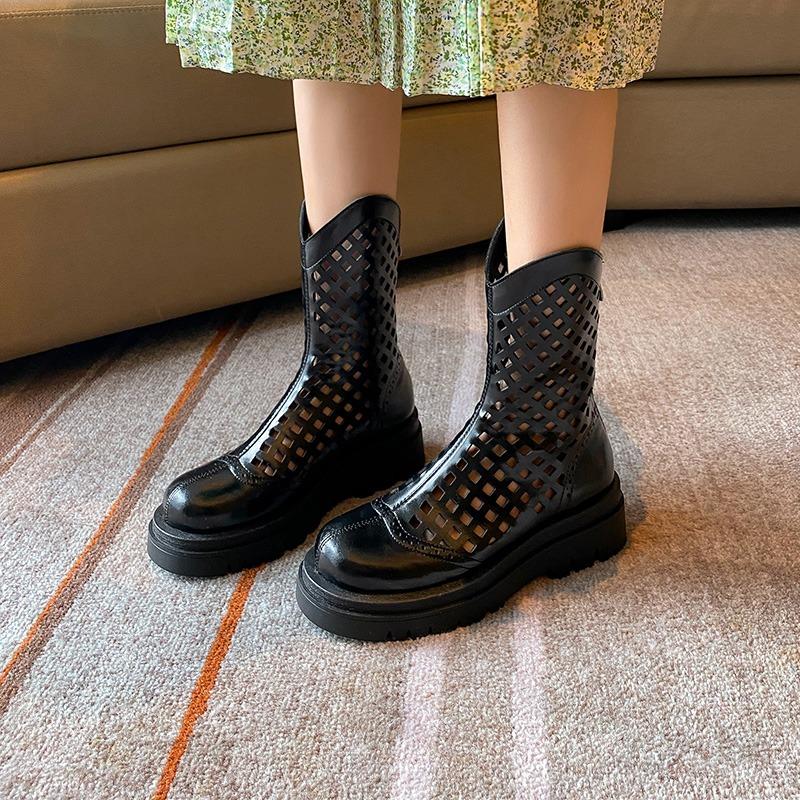 Fashion Women'S Hollow Ankle Boots Platform Spring Summer 2025 New Breathable Hole Hole Western Cool Boots Net Chelsea Boots