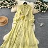 Chic Vintage Three-dimensional Single Breasted Slim Elegant Fairy Korean Fashion Boho Women Clothing Long Dress