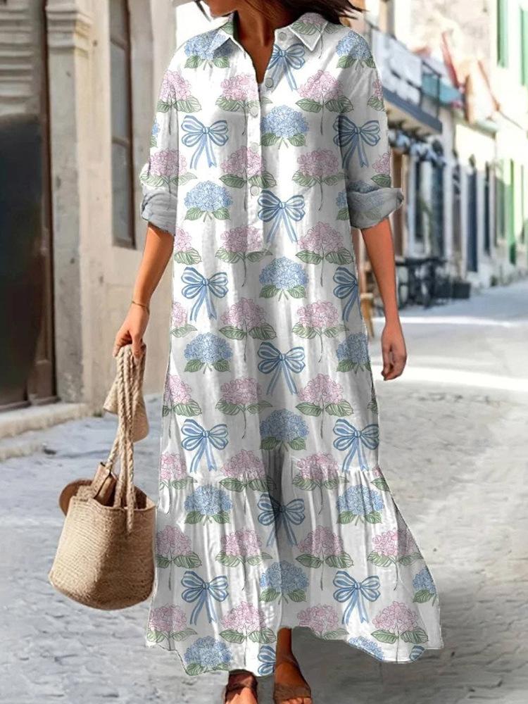 Womens Printed Polo Collar Midi Dress In Multiple Patterns