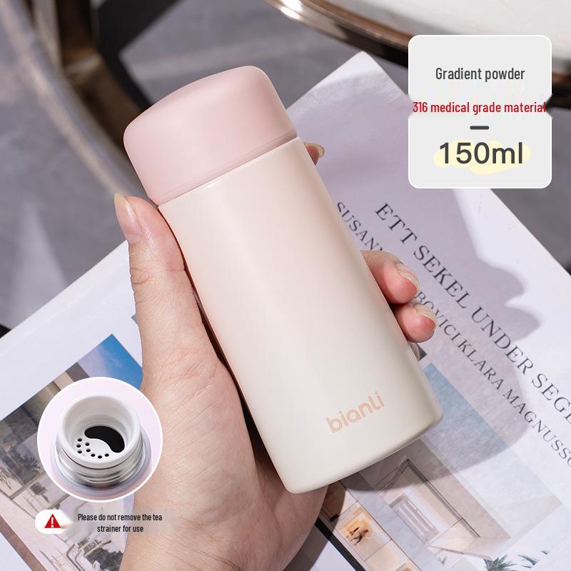 Stylish Mini Insulated Cup for Girls - Portable Pocket Size with Tea Infuser, Leak-Proof 304 Stainless Steel.