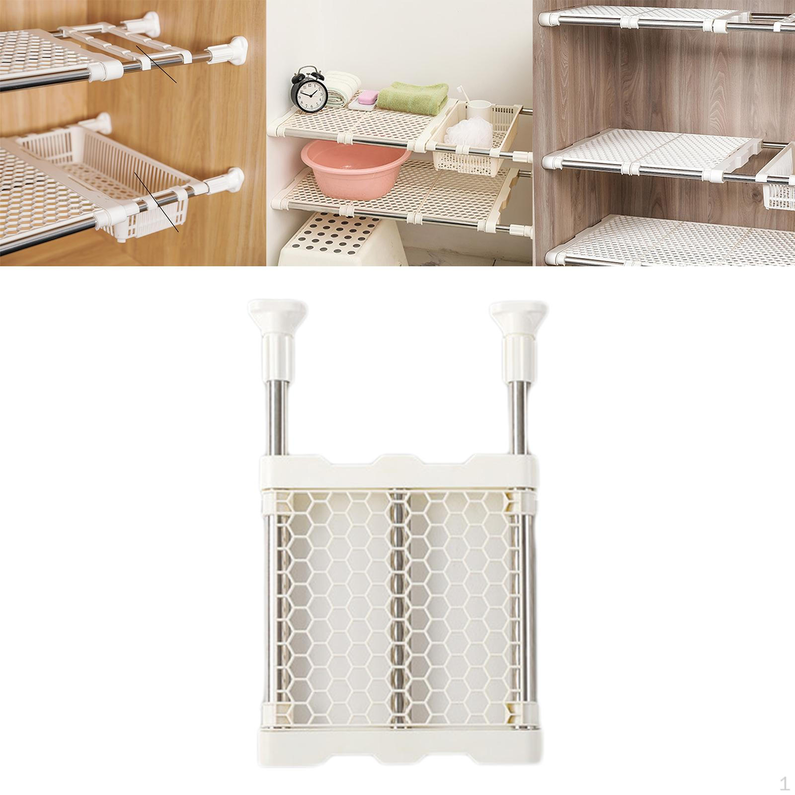 Натяжная полка для шкафа, органайзер для хранения в шкафу, вешалка для гардероба для кухни, дышащая сетка 25cm x 33 to 50cm