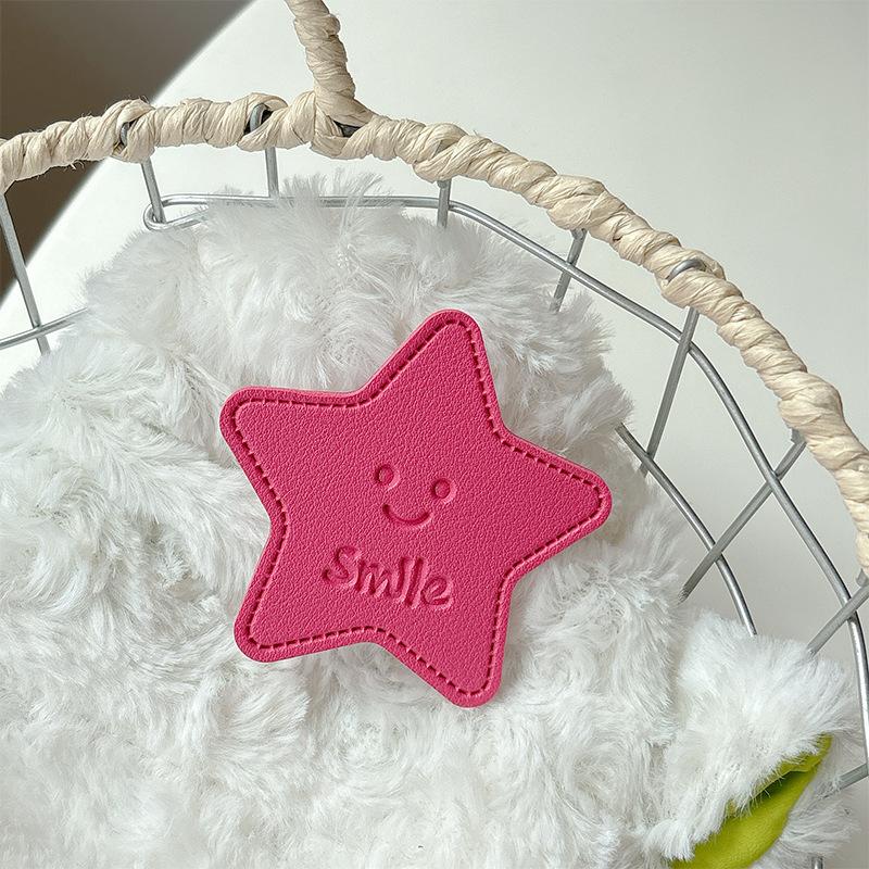 Solid Color Leather Pentagram Mobile Phone Airbag Bracket Pasted Portable Desktop Folding Ring Bracket Simple Internet Celebrity