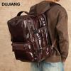 Men's Genuine Leather Expandable Large Capacity Shoulder Backpack for Business Travel