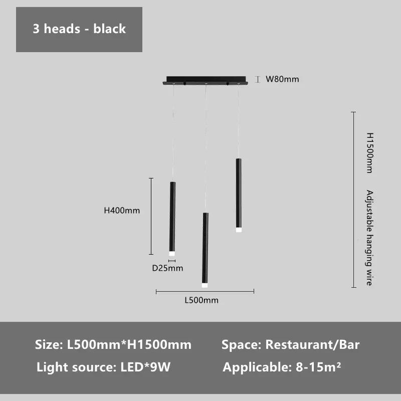 LED Restaurant Pendant Lamp Nordic Long Downlight Kitchen Dining Room Table Modern Black Hanging Chandelier Office Cafe Lighting
