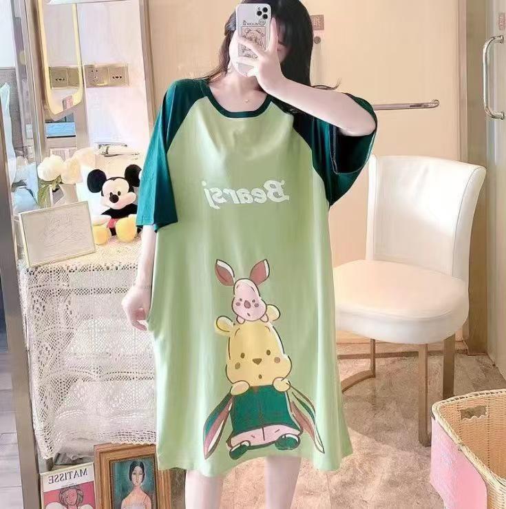Women's Short Sleeve Cartoon Nightgown - Loose Fit Pajamas for Summer, Spring & Autumn