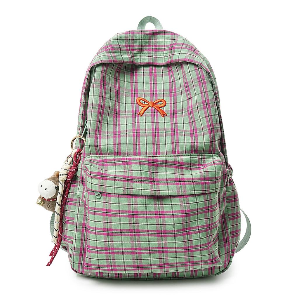 Schultasche Japanischer Ins-Stil Retro Karomuster Rucksack weiblich, Mittelschüler Schultasche einfach und vielseitig Reise Pendler Rucksack