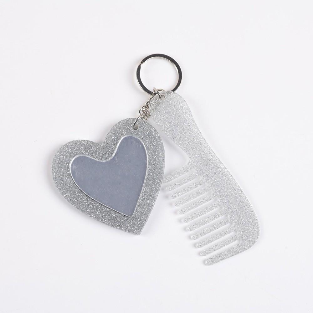 Simple Comb Mirror Keychain Mini Heart Car Keyring Creative Keychain Pendant Gift