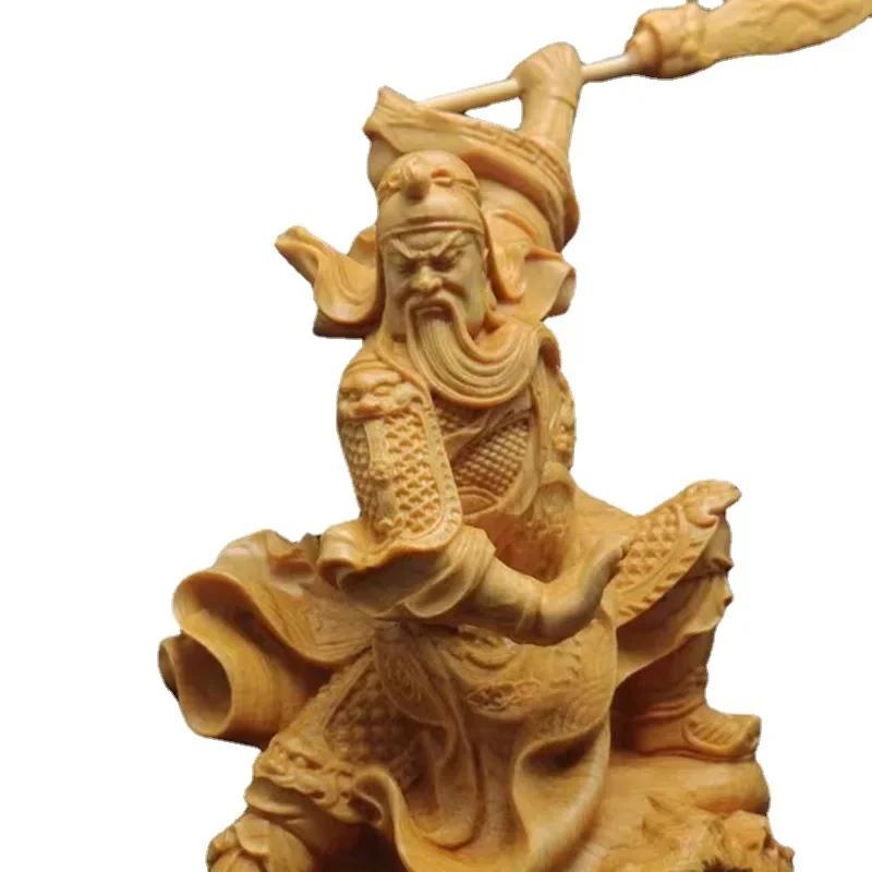 

Статуя Гуань Юй гуань гун Три царства Массив дерева Фэн-шуй резьба по дереву Домашние украшения 13CM