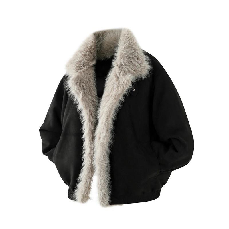 Mens Winter Cotton Jacket Loose Fit Turn-down Collar Solid Color Casual Daily Wear