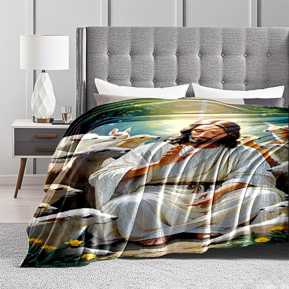 Peaceful Shepherd with Lambs Design Keep warm"Flannel blanket for bedroom, living room, sofa, and nap
