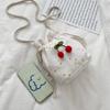 Korean Cute Canvas Cherry Bucket Bag for Women Summer Simple Casual Small Crossbody Bag Female Fashion Shoulder Bags