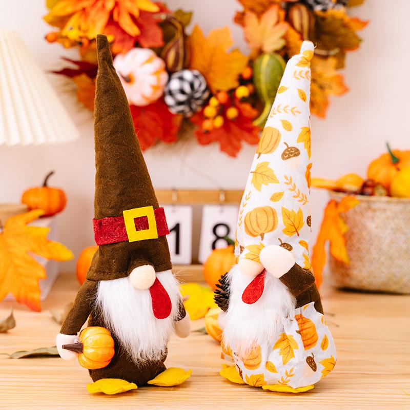 New Thanksgiving Harvest Festival Decorative Gnome Doll Holding Pumpkin And Pinecone Figurine For Autumn Celebration