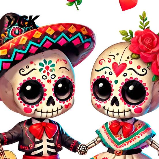 Easy Peel And Stick Murals Halloween Cartoon Skeleton Couple Window Stickers, Waterproof PVC Day of The Dead Static Decals, Traditional