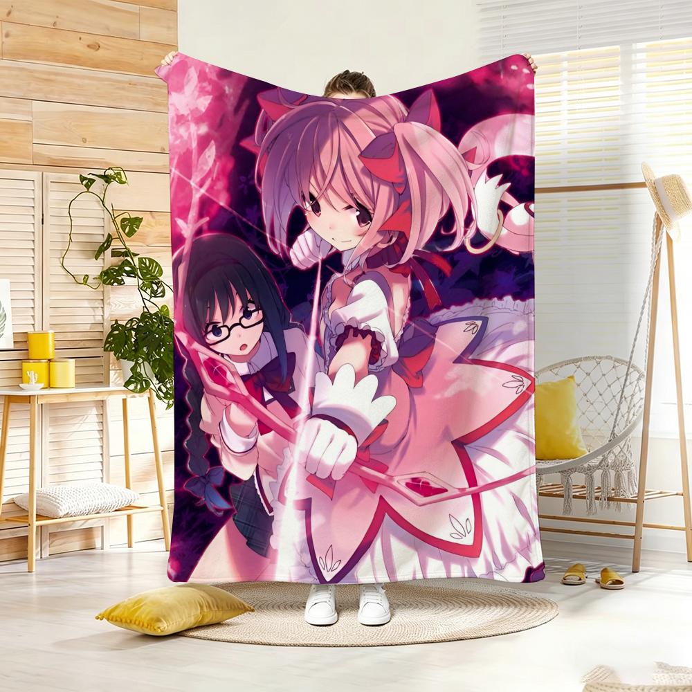 Dark Anime P-Puella Magi Madoka Magica Throw Lightweight 240G Flannel Blanket Soft Skin-Friendly For Summer Cooling