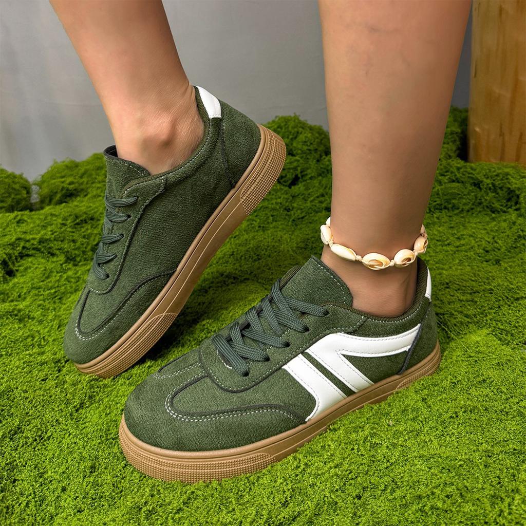 Women's Lace-Up Casual Flat Shoes Lightweight Comfortable Outdoor Sneakers Durable Rubber Sole Versatile Design for Everyday Wear