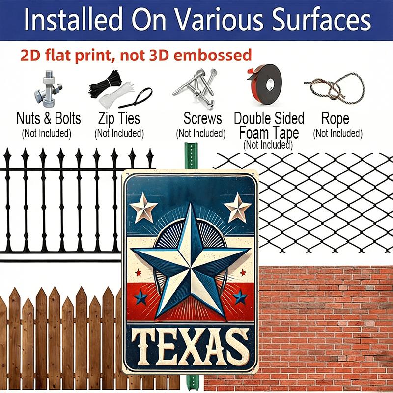 2D Flach, 1 Stück Vintage "TEXAS" Lone Star Aluminiumschild - 8"x12" Rustikale Texas-Flaggen-inspirierte Dekoration, Patriotische Lone Star Wandkunst, Perfekt für Texas