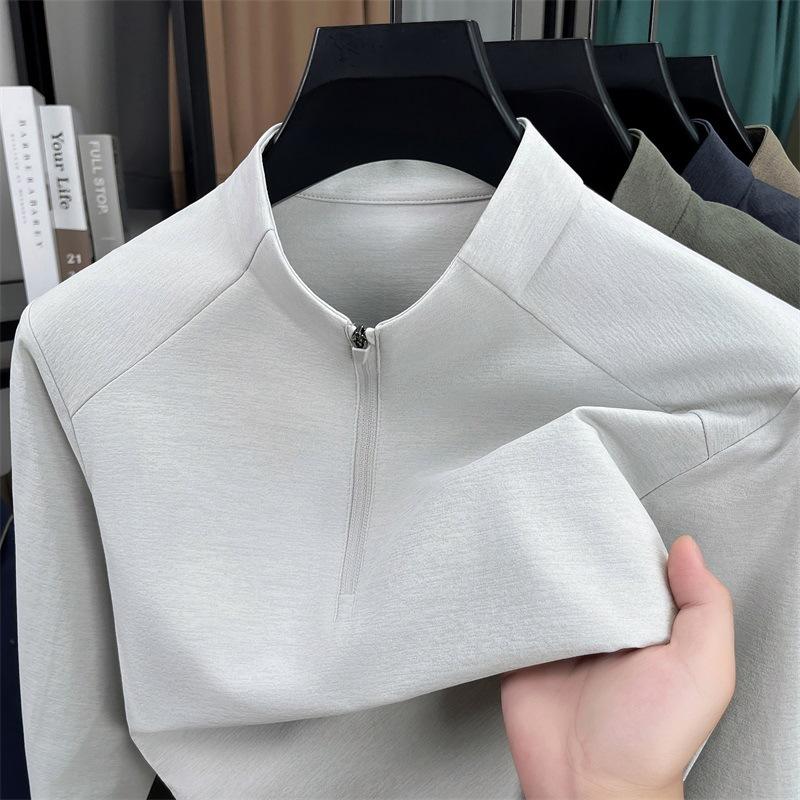 New semi-zipper stand-up collar sports long-sleeved t-shirt men's spring and autumn outdoor bottoming shirt solid color pullover casual top