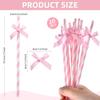 20pcs Pink Bow Straw, 7.7inch Biodegradable Cute Paper Straw, Wedding, Picnic, Birthday, Party Supplies for Juice Coffee Tea Cocktail Smoothie
