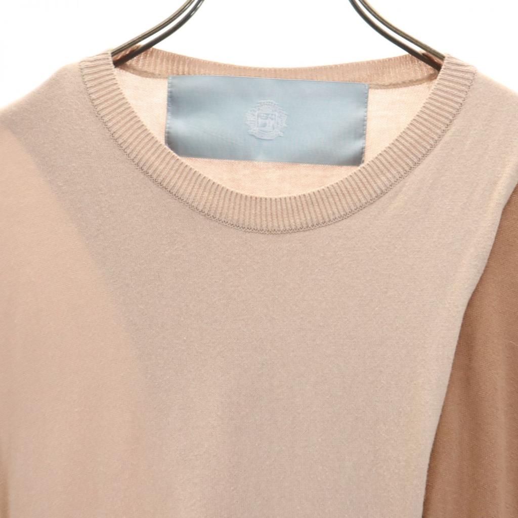 Dulcamara Made In Japan Short Sleeve Cotton Knit One Piece Beige X Brown Women Used