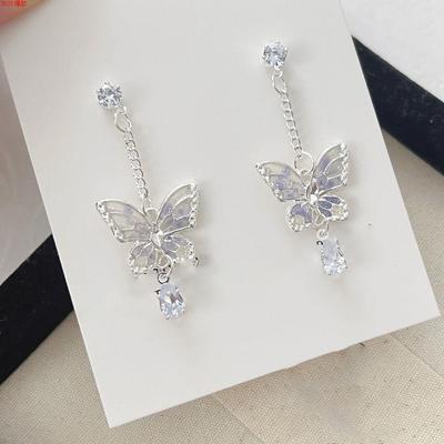 Zircon Butterfly Water Drop Pendant Earrings Temperament Elegant High Sense Earrings Fashion Versatile Exquisite Earrings Women