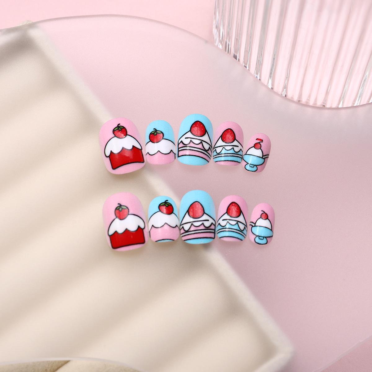 

Adorable Children s Colorful Cake Powder Nail Tips - High-End Wearable Fake Nails