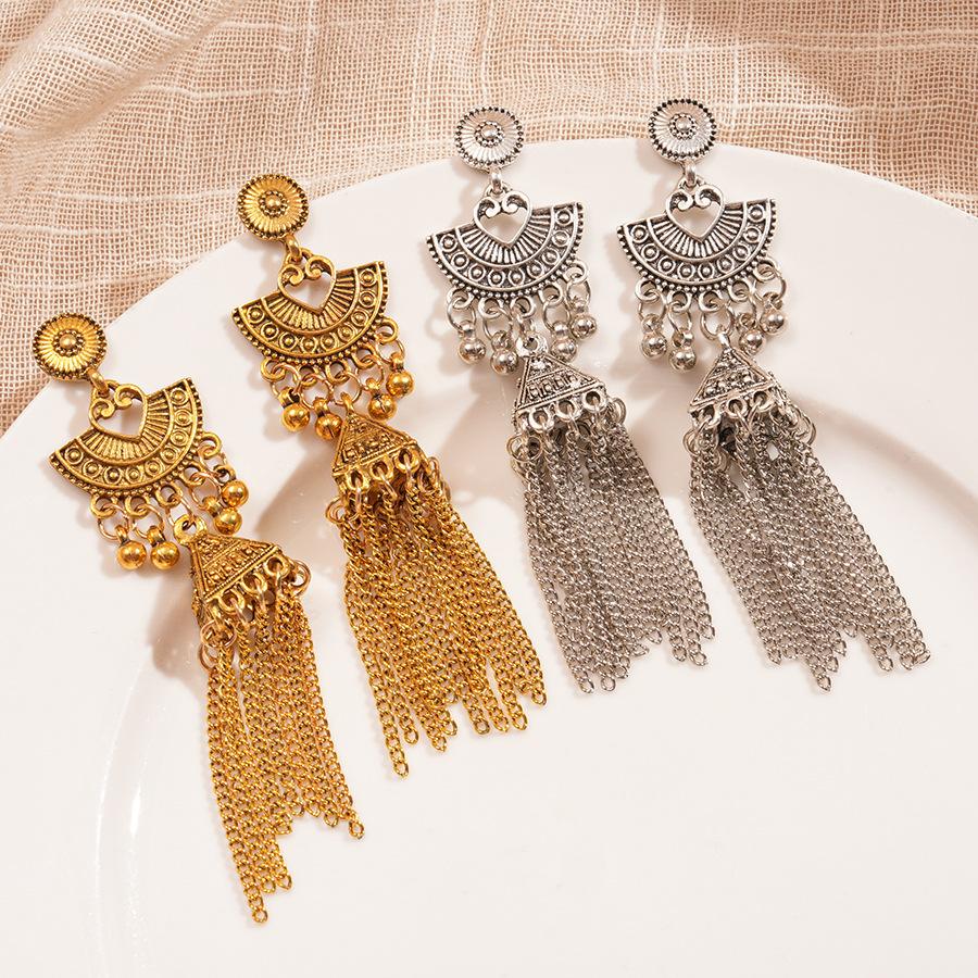 Fan-shaped Wind Chime Tassel Earrings Palace Style Light Luxury High-end Earrings for Women