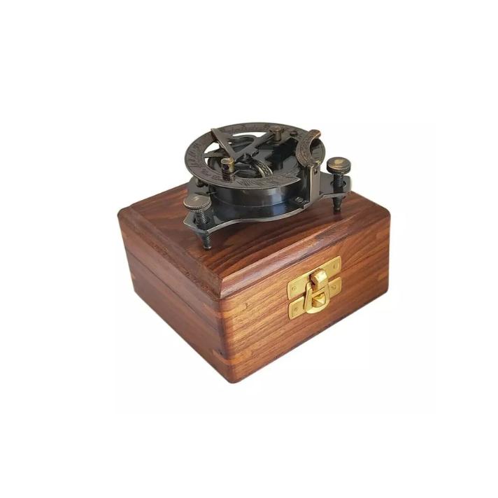 Antique 3" Brass Stanley London Nautical Compass Brunton Compass With Wooden Box