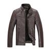 New Men's Fashionable Solid Color Leather Jacket Stand Collar Striped