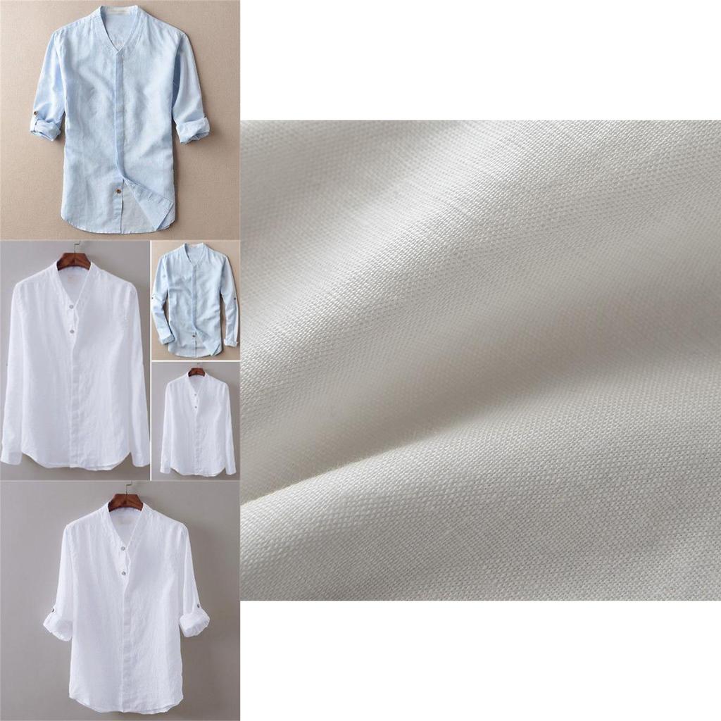 Premium Men's Loose Cotton And Linen Shirts With V-neck For Ultimate Comfort