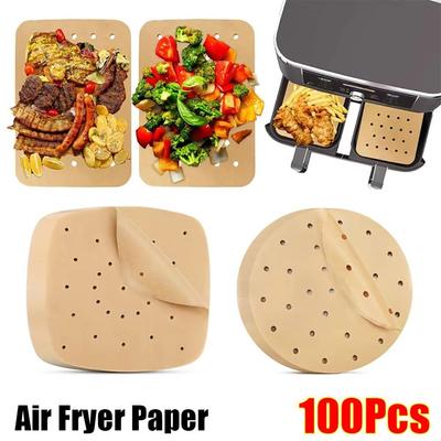 100Pcs Wood Pulp Papers Air Fryer Paper Square Round Non-Stick Oil-absorbing Steamer Liners Baking Utensils Kitchen Bakeware