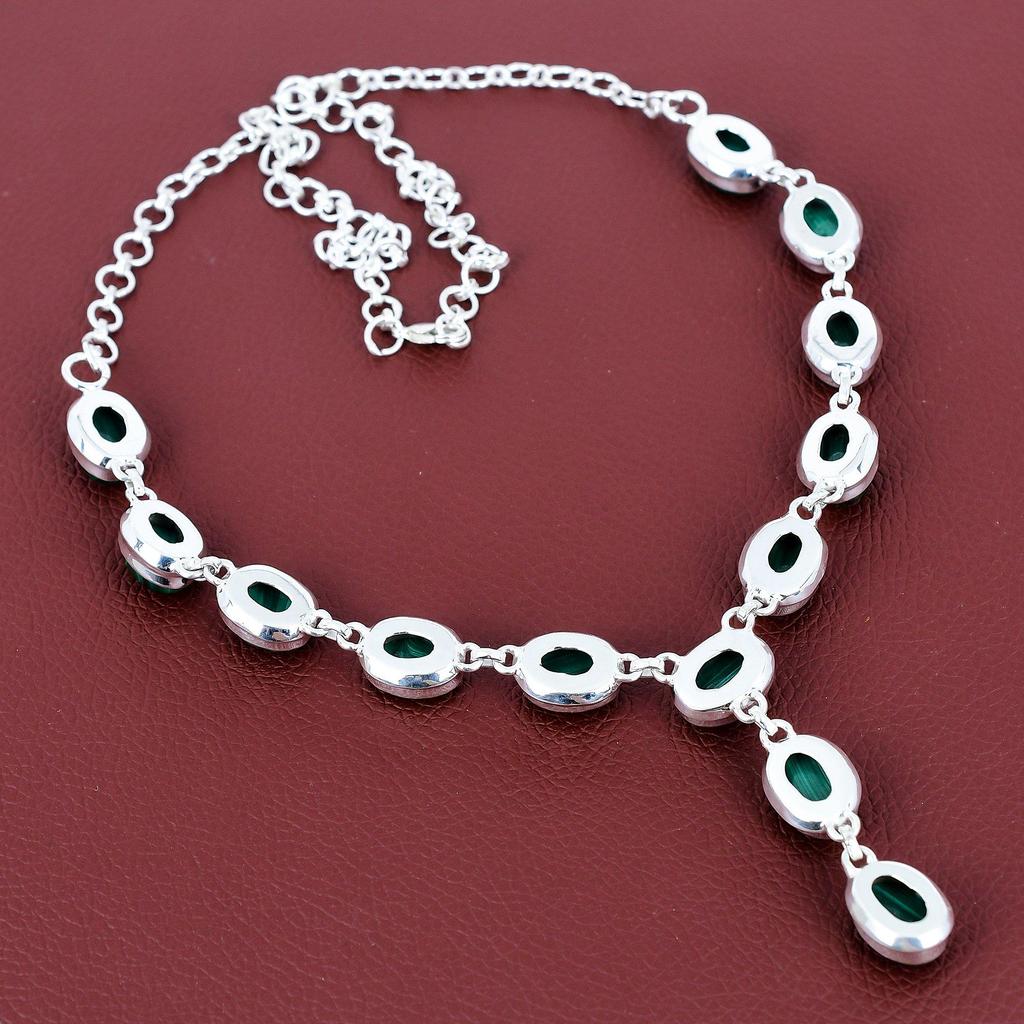 Malachite Necklace Natural Gemstone Jewelry 925 Sterling Silver Necklace Handmade Adjustable Chain Necklace Brand New Necklace Gifts for Her