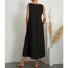 Fashionable Summer Temperament Women's Solid Color Cotton Linen Loose V-neck Dress