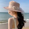 Women Summer Straw Hat Bowknot Ribbon Beach Sun Hat for Vacation Travel Seaside Photo Taking Sunscreen Visor Bucket Hat
