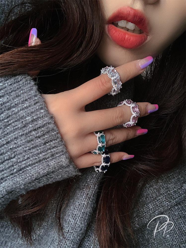 Trendy Fashionable European & American Influencer Gemstone Ring for Women: Colorful, High-End, Niche Design for Index Finger