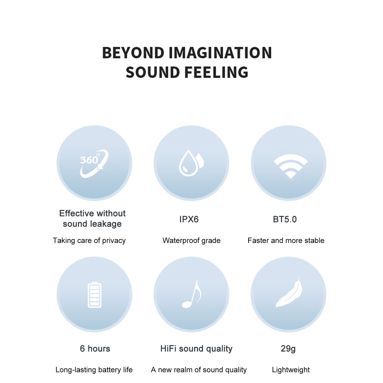 

Наушники с костной проводимостью Беспроводные BT 5.0 Наушники Спортивная гарнитура для улицы IPX6 Водонепроницаемые Защищенные от пота с наушниками чёрный