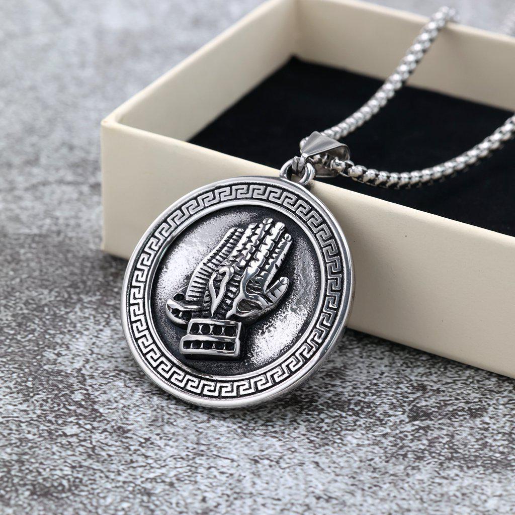 Retro Stainless Steel Men's Hand of Prayer Pendant Necklace