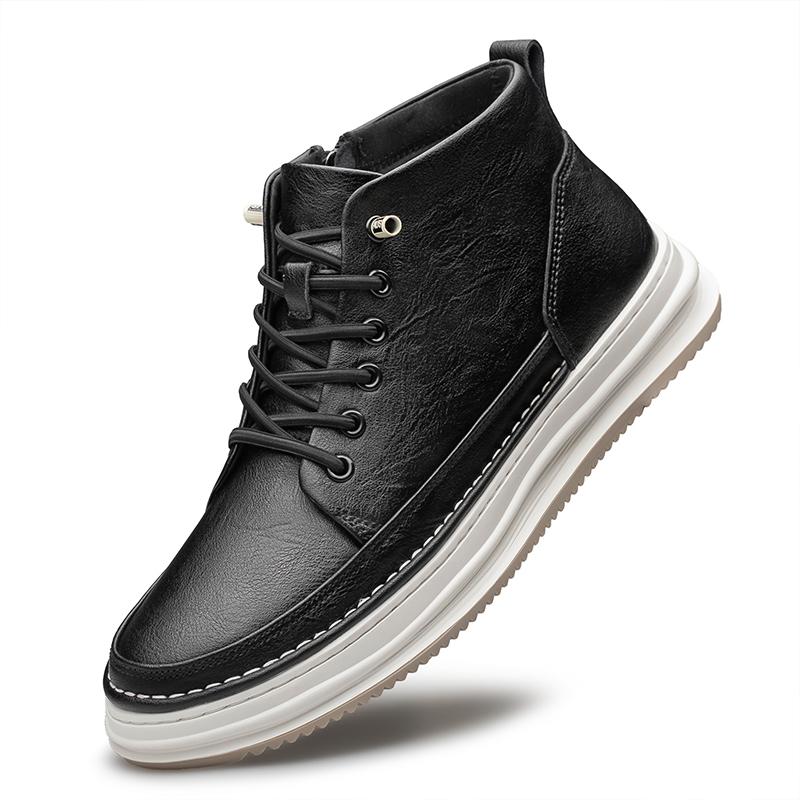 

Повседневная обувь из натуральной кожи для мужчин, роскошные брендовые мужские ботильоны, толстые мотоциклетные ботинки, высокие нескользящие мужские кроссовки 44 чёрный