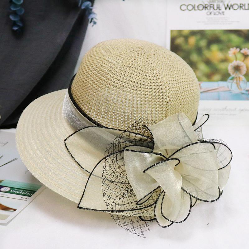 Summer Hats for Women Organza Flower Mesh Sunshade Hat Vacation Beach Hat Wide Brimmed Sun Hat Sun Protection Sombreros De Mujer