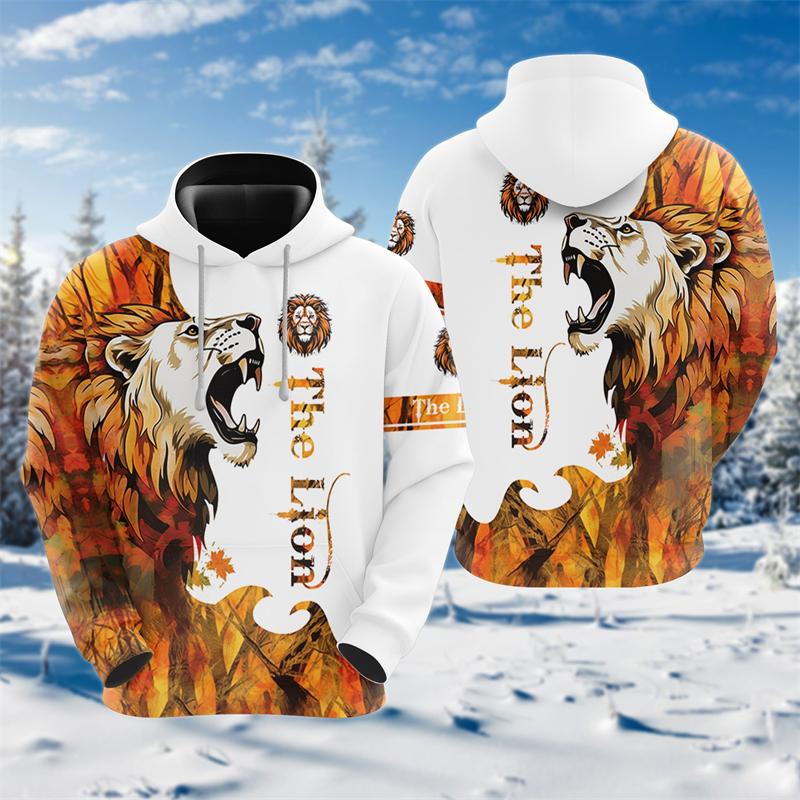 Cross Lion 3D Printed Hoodies For Men Clothing Harajuku Fashion Animal Graphic Sweatshirts Casual Boy Tracksuit Women Gift Tops