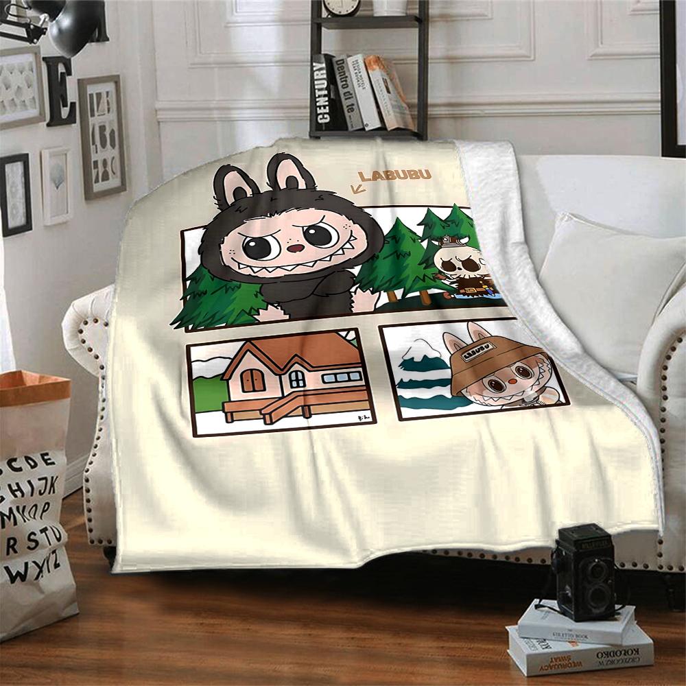 1Pc Cute Labubu Blanket Soft Comfortable Polyester Blanket Allseason Bedroom Office Outdoor Use Christmas Gift Choice Print Home Blanket Soft And Comf