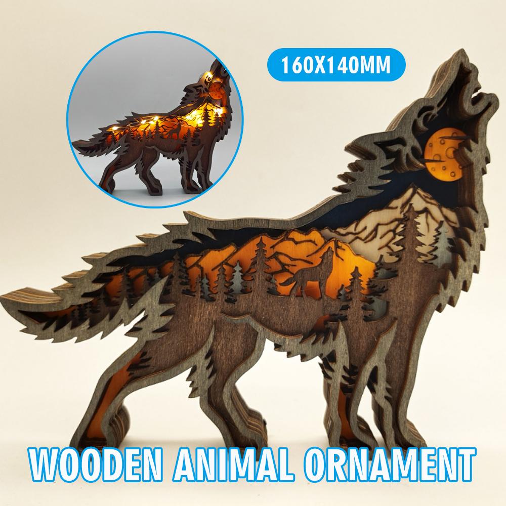 

PDTO полые животные дома деревянные поделки волк украшения стены офиса