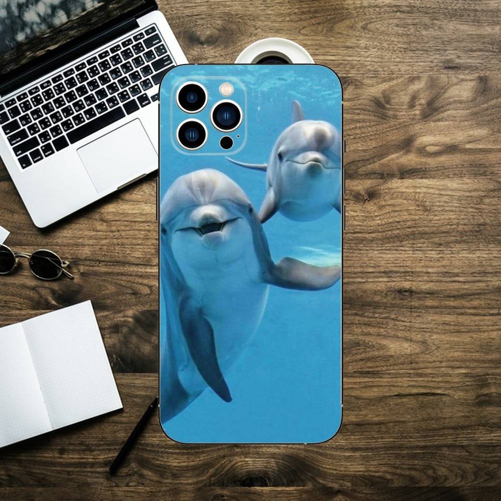 sea animal cute dolphin Phone Case For iPhone 16,15,14,13,12,11,XS,XR,X,8,7,Pro,Max,Plus,mini Silicone Black Cover