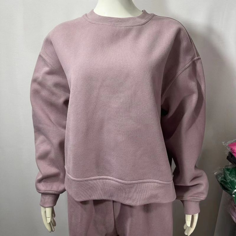 

Fashion Fashion Casual Solid Color round Neck Sweater Pants Suit round Neck Top and Pants Set Pink S