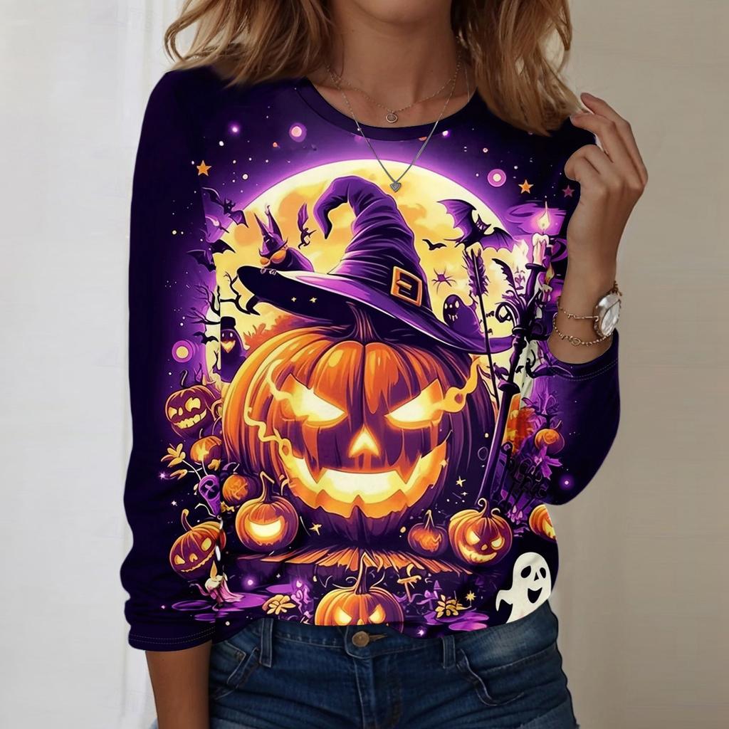 Women's Halloween Printed Round-neck Loose Long-sleeved Top
