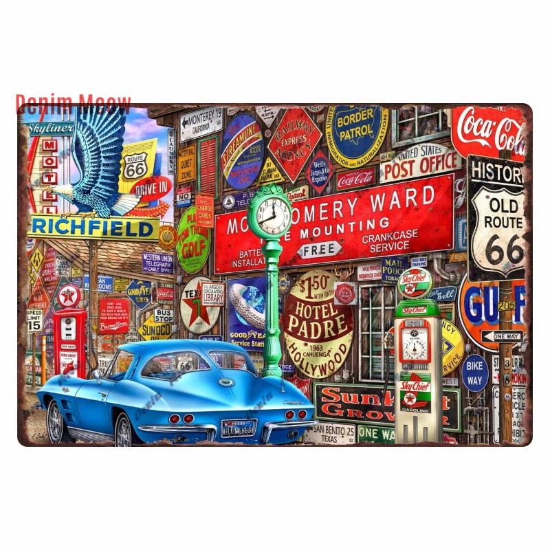 Vintage Metal Sign Plate, Garage Wall Decor, Man Cave, Gas Station Printing, Home Decor, Bar, Pub, Club, Retro, Route 66, WY1